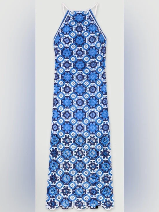 Maje Three-tone Crochet Dress in Blue Size 38(M) - Picture 4 of 11